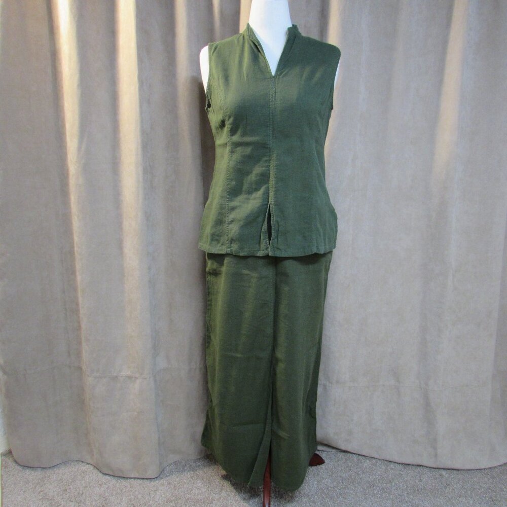 Monterey Bay Vintage Dark Green Linen Blend Top and Skirt Set Size 10